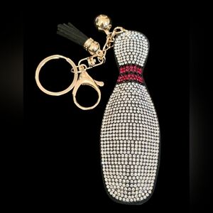 Elegant Crystal Bowling Pin Bag Charm / Keychain